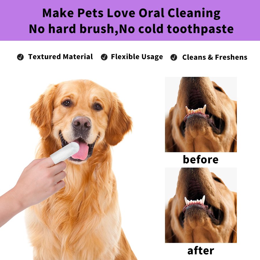 Natural Pet Dental Care Freshens Breath Cat Dog Teeth Cleaning Finger Wipe Pet Dental Wipes
