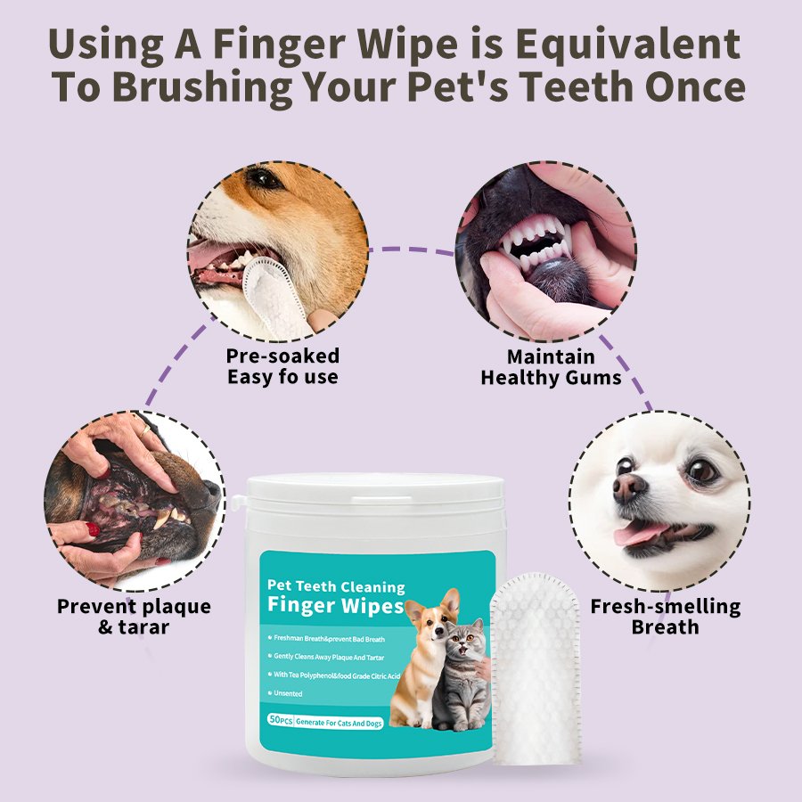 Natural Pet Dental Care Freshens Breath Cat Dog Teeth Cleaning Finger Wipe Pet Dental Wipes
