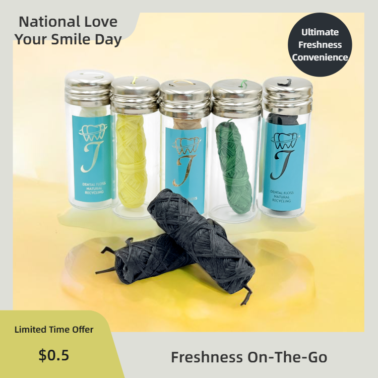 Vegan Bamboo Charcoal Dental Floss In Refillable Glass Container With OEM Logo