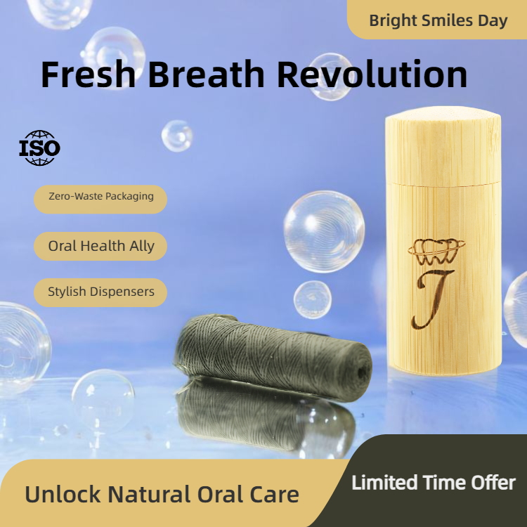 Vegan Bamboo Charcoal Dental Floss In Refillable Glass Container With OEM Logo