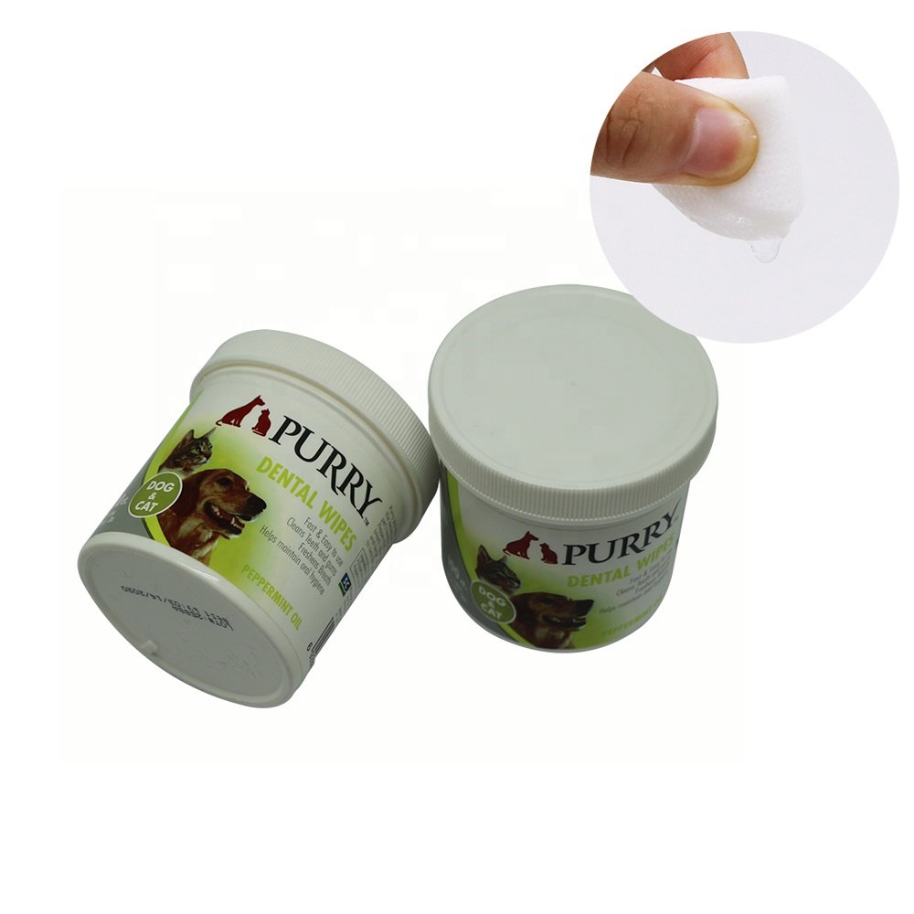 Pet dental wipe care small round clean teeth remove tartar and gum massage and freshen breath for dog & cat