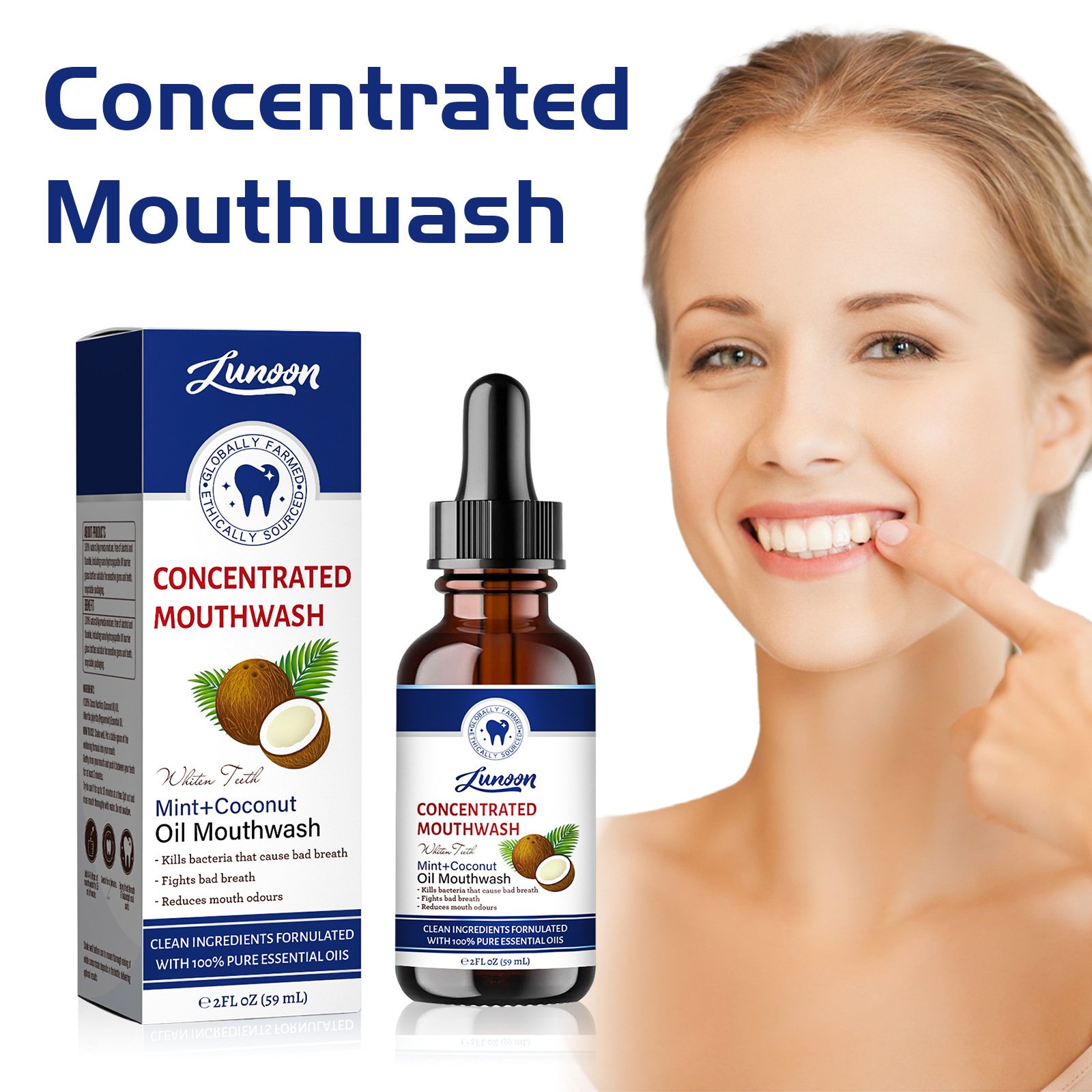 Fluoride-Free Mint Concentrated coconut Mouthwash with Natural Essential Oils Supports 300 Rinses Aids in Fresh Breath