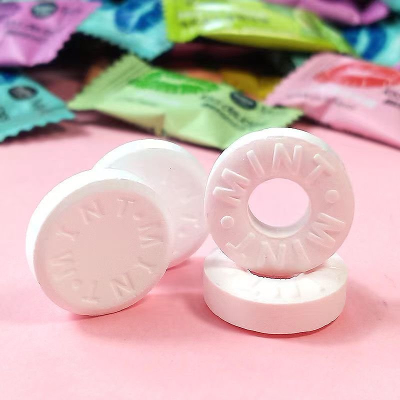 Factory direct sale custom personal label mint candy fresh breath fruits tablet candy mint hard candy slice
