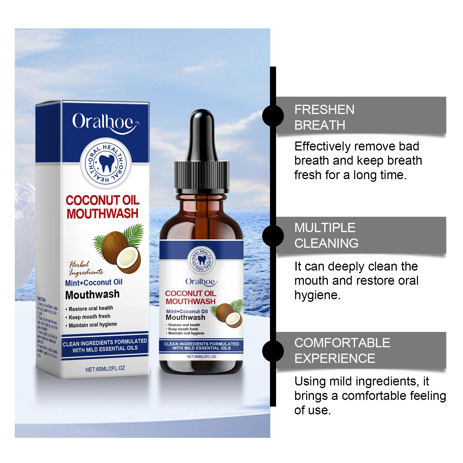 Eliminate yellowing of the mouth restore oral health freshen breath remove oral residues and hidden stains coconut oil mouthwash