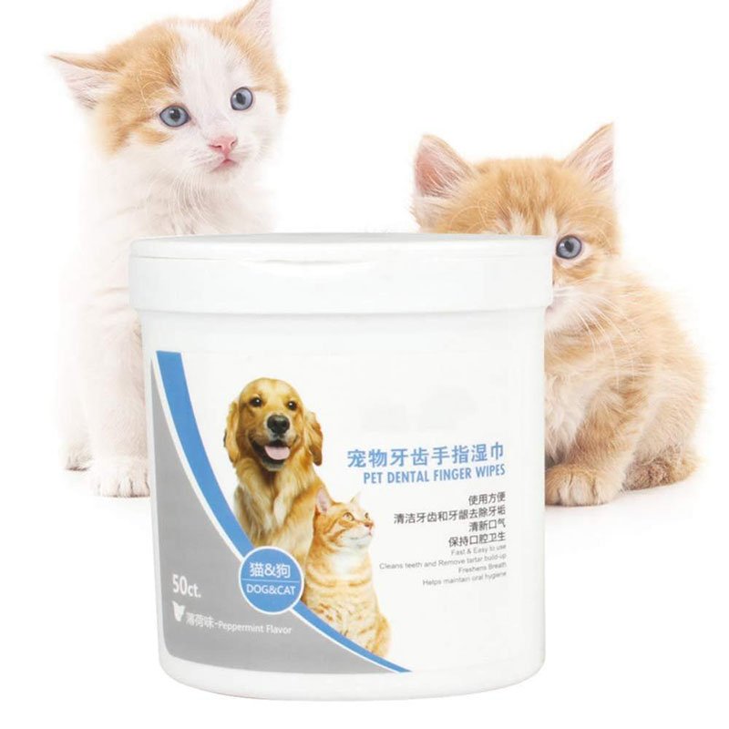50pcs Dental Care Finger Wipes Reduces Plaque Freshens Breath Teeth Pet Cleaning Teeth Finger Wipes Remove Tartar And Tears