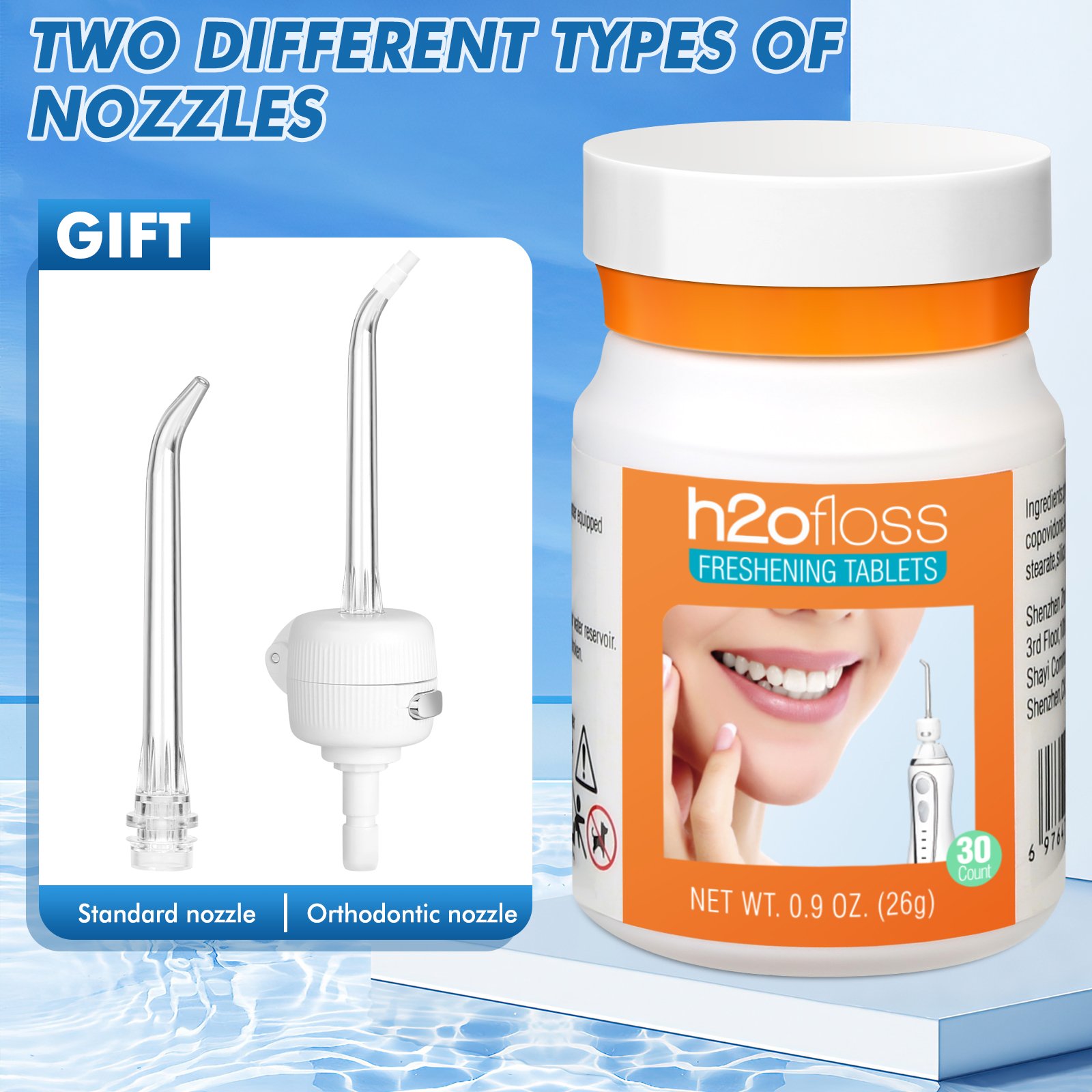 H2ofloss Newest Freshening Breathe Oral Care Set With Whitening Nozzles For Professional Oral Care Tablets