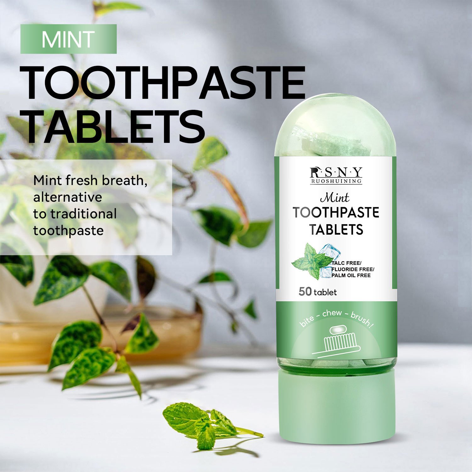 Fresh Mint Natural Flavored Breath Fresheners 50 Pieces Oral Care Toothpaste Fruit-Based Breath Spray Toothpaste For Teeth