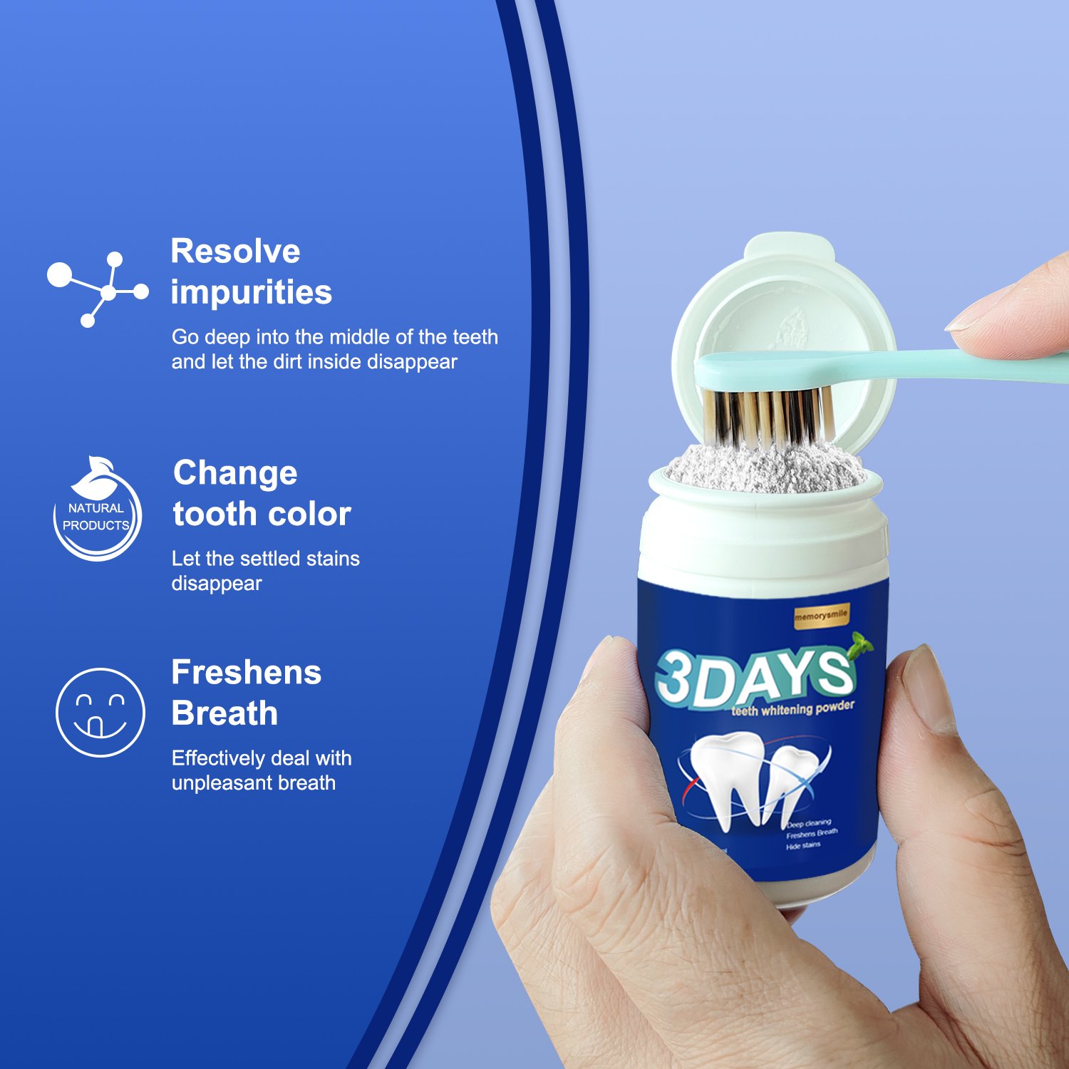 Private Label Teeth Whitening Powder 80ml Natural Mint Tooth Powder Whitening Breath Freshener Tooth Cleaning Powder