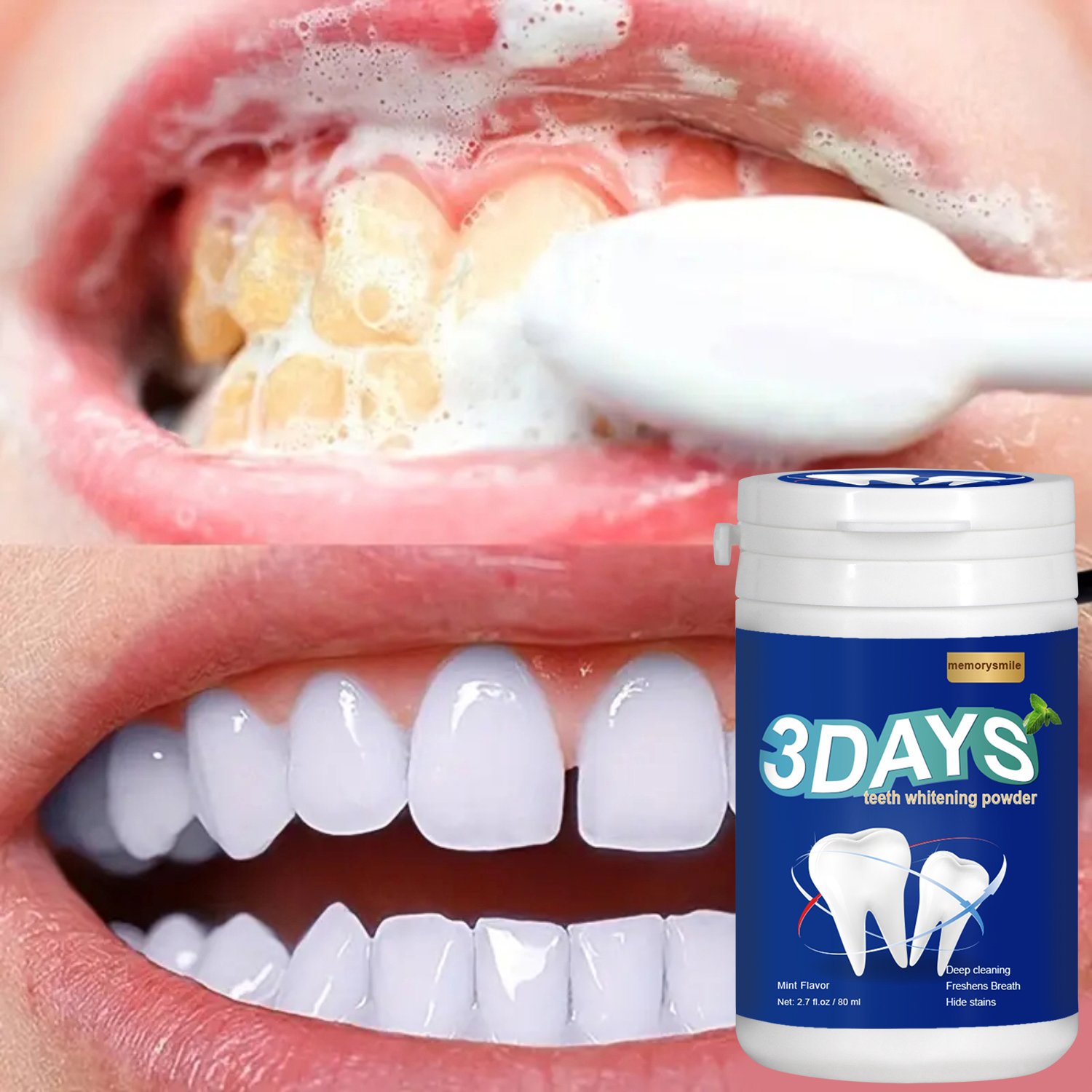 Private Label Teeth Whitening Powder 80ml Natural Mint Tooth Powder Whitening Breath Freshener Tooth Cleaning Powder