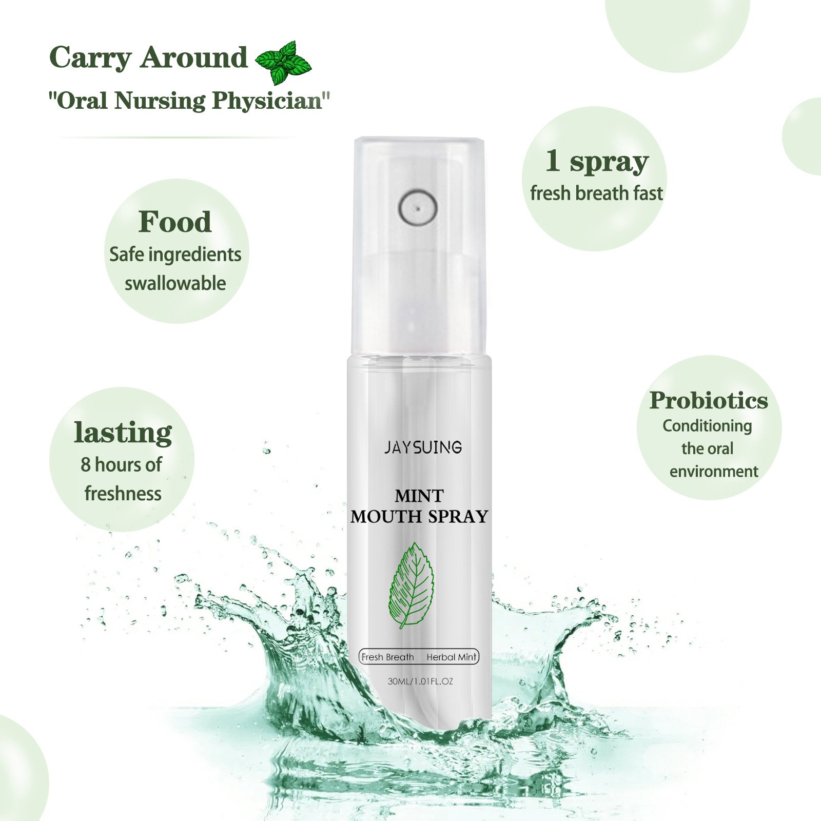 Fresh breath portable odorless mint flavor breath freshener spray mouth perfume