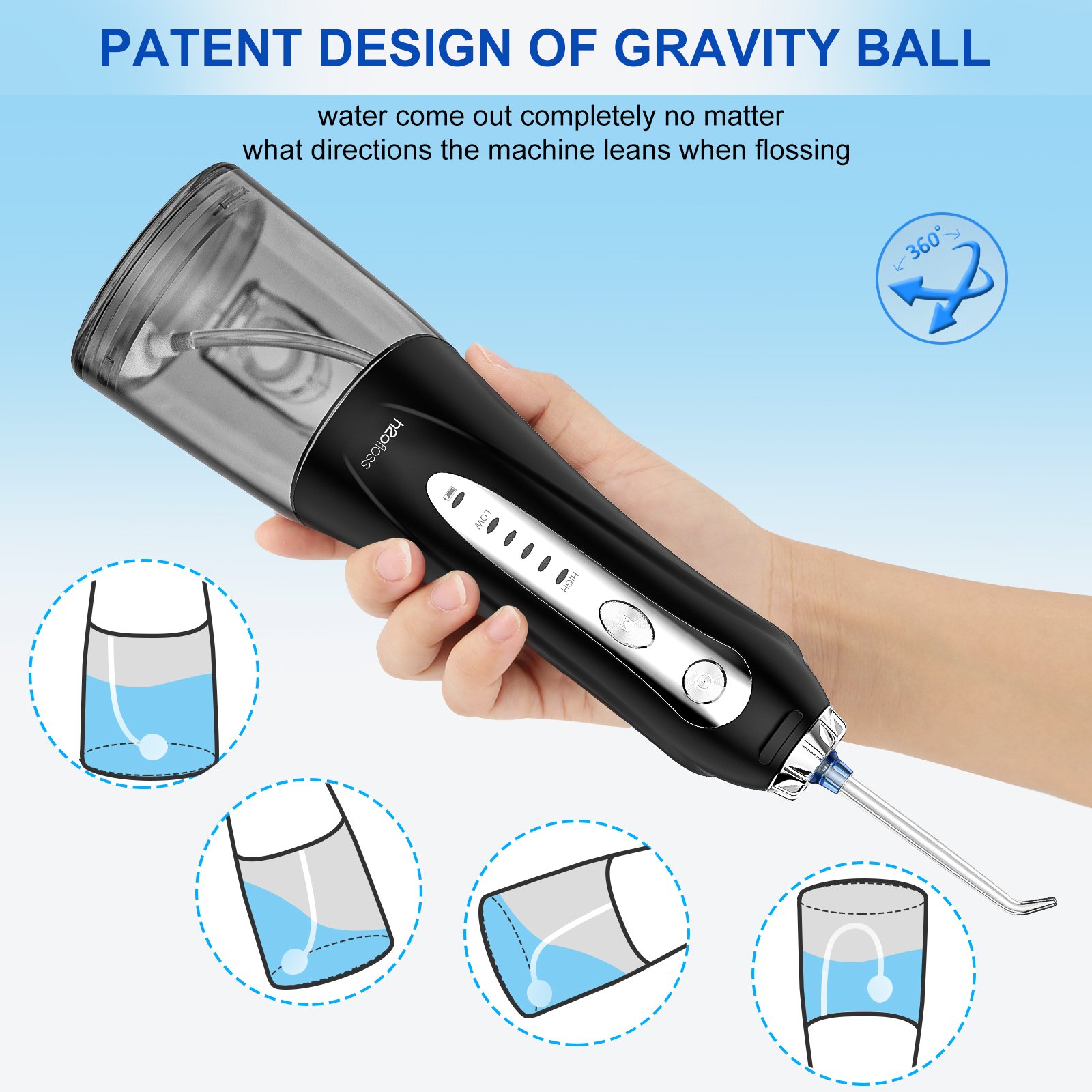 H2ofloss Portable Professional Electric Cordless Water Flosser 5 Modes Ultrasonic Oral Irrigator with CE Certificate