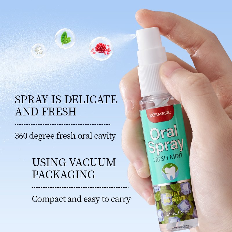 KORMESIC Private Label Portable 18ml Oral Care Breath Spray Freshener Mint Mouth Spray for Bad Breath