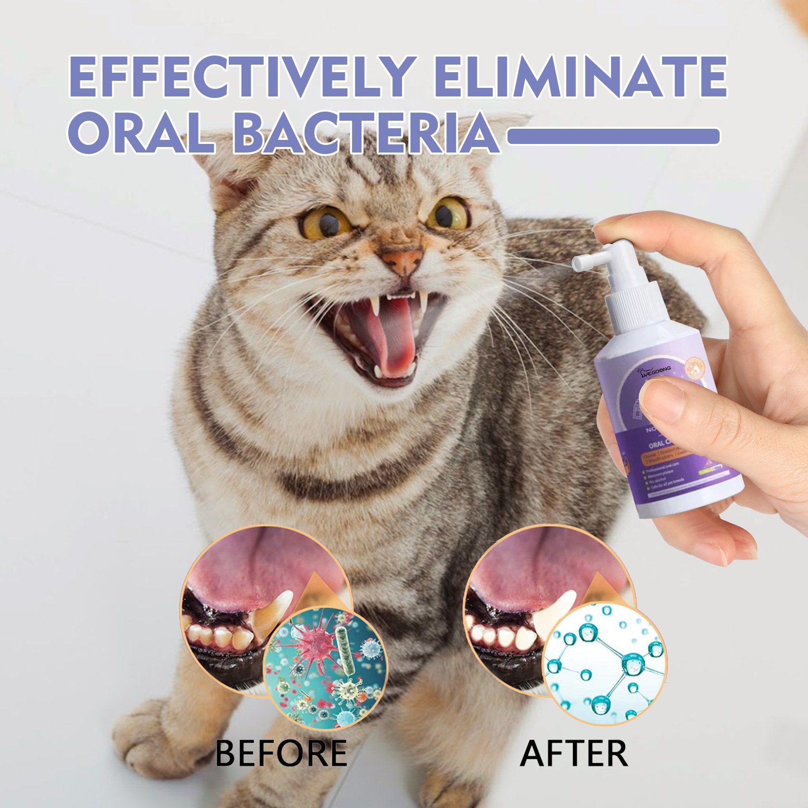 Pet Oral Care Spray Dog Mouth Breath Freshener Tooth Stains Removal Cleaning Spray No Brushing For Cats And Pets