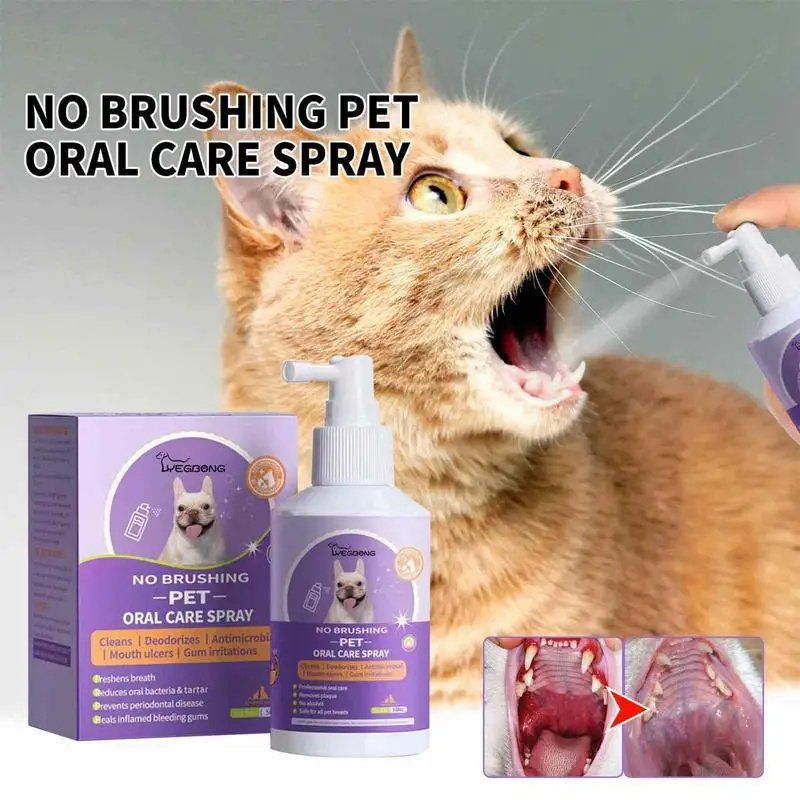 Pet Oral Care Spray Dog Mouth Breath Freshener Tooth Stains Removal Cleaning Spray No Brushing For Cats And Pets