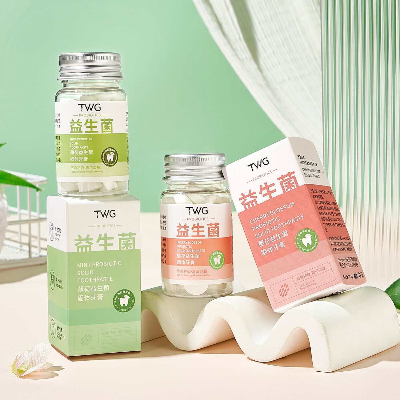 RTS TWG Natural Mint Probiotics Solid Toothpaste Teeth Whitening Cleansing Breath Fresheners Portable Toothpaste Tablets