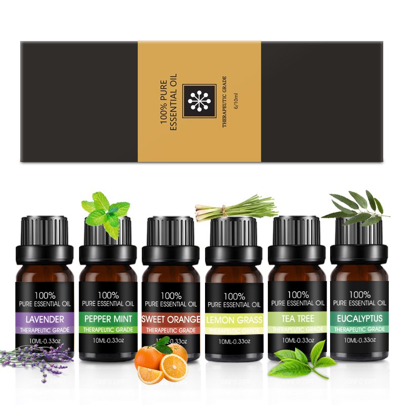 Best Set of 6 100%Natural, Best Therapeutic Grade Essential Oil - 6/10mL (Breathe, Good Sleep, Head Relief, Muscle Relief,,ect)
