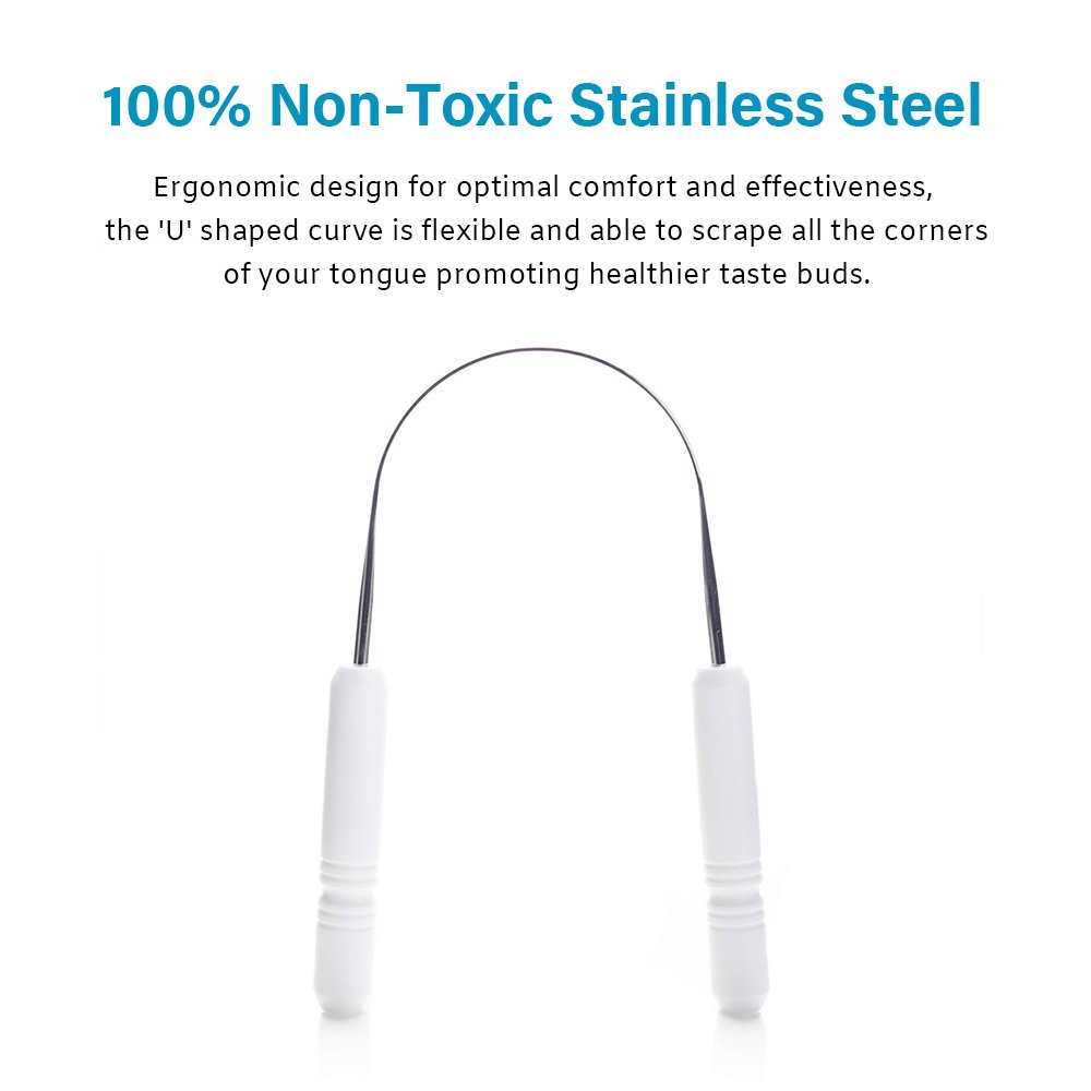 Linen Travel Pouch U Shape Stainless Steel Tongue Cleaner Scraper for Remove Tongue Buildup and Freshen Breath
