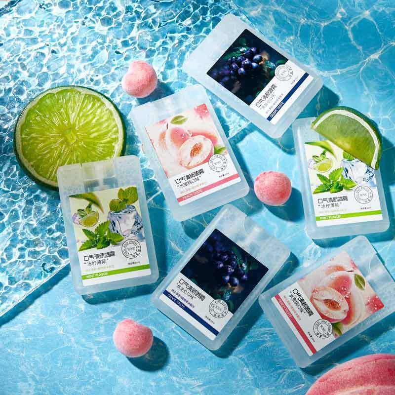 Private brand fresh breath 12ml peach or mint perfume spray mouth odor portable fruit flavor breath freshener