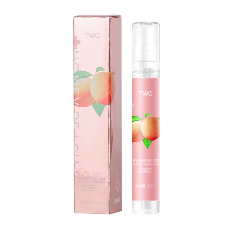 TWG Peach Oral Care 15ml Portable Refreshing Mint Mouth Perfume Breath Freshener Spray For Bad Breath