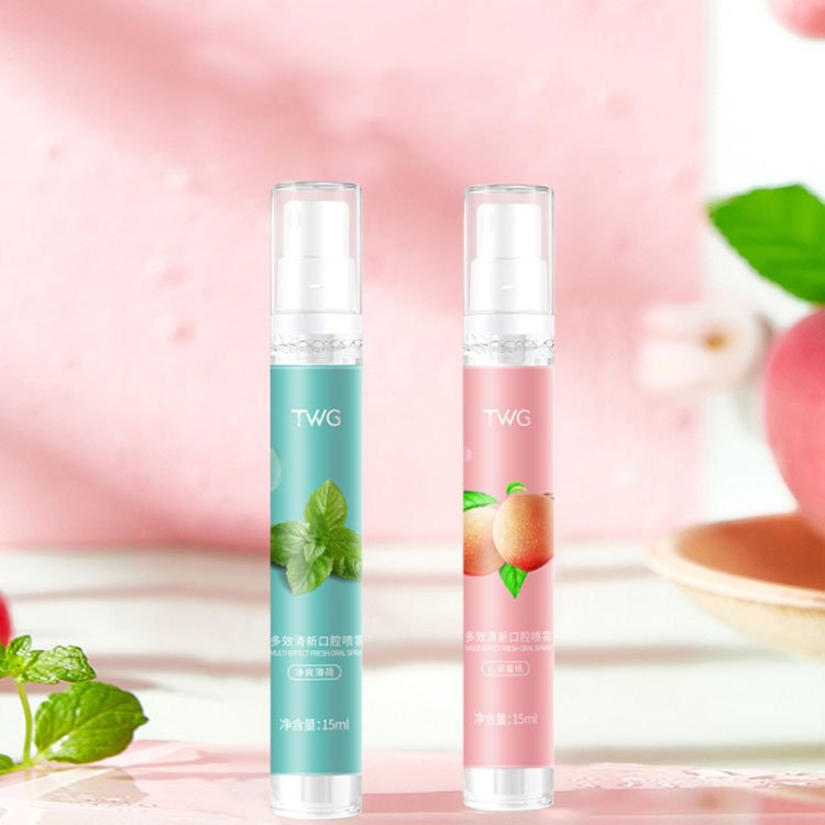 TWG Peach Oral Care 15ml Portable Refreshing Mint Mouth Perfume Breath Freshener Spray For Bad Breath