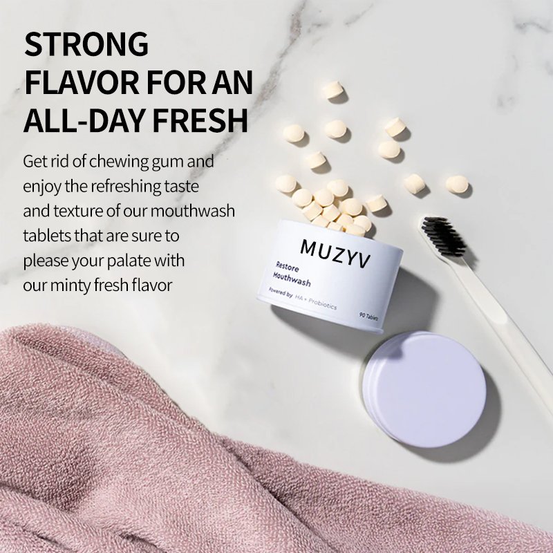 OEM travel size concentrated alcohol free eco friendly freshen bad breath teeth cleansing probiotic chewable mouthwash tablets