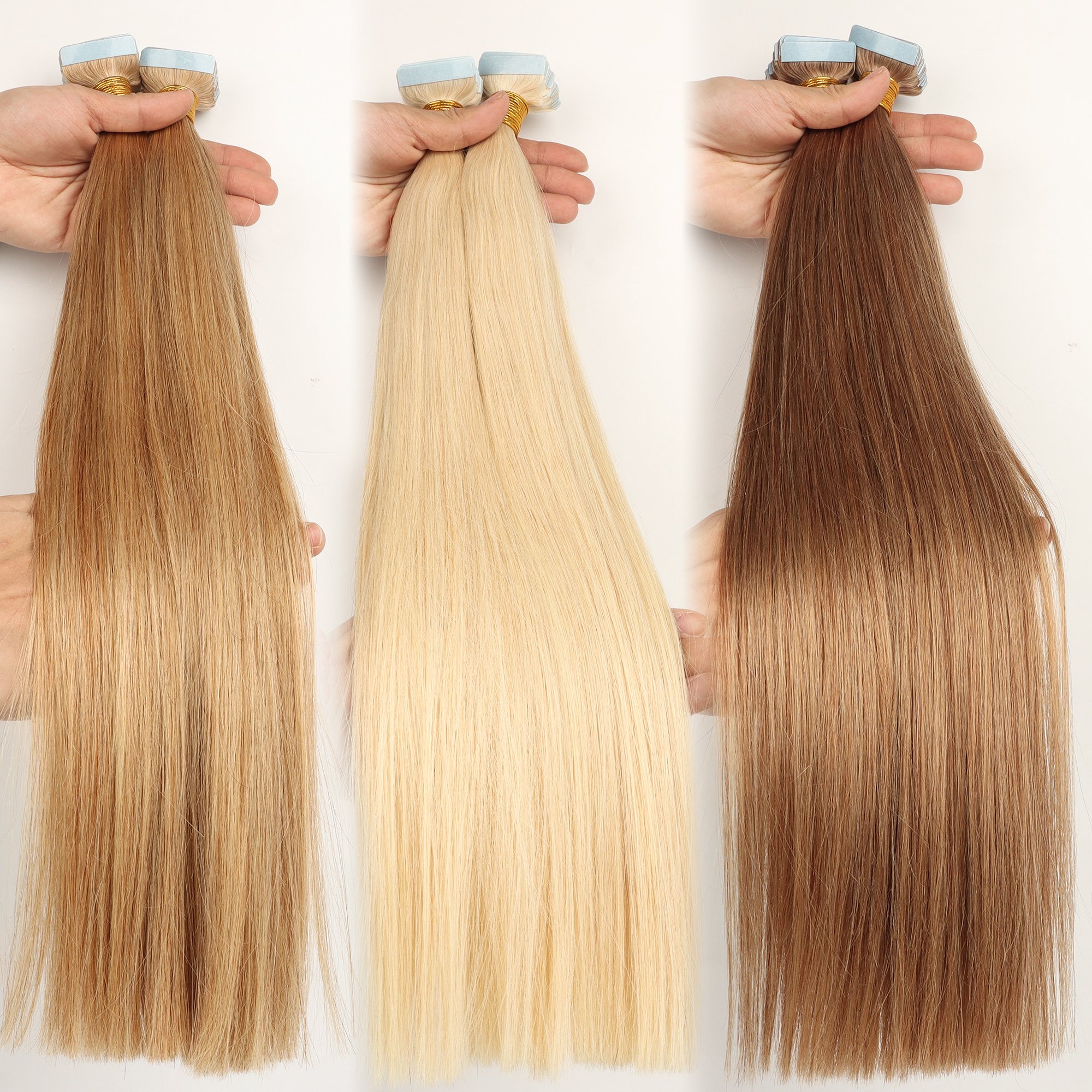 Double-Drawn Russian Human Hair Single Donor Tape Ins Extensions Raw Hair Mini Tape Hair Extensions