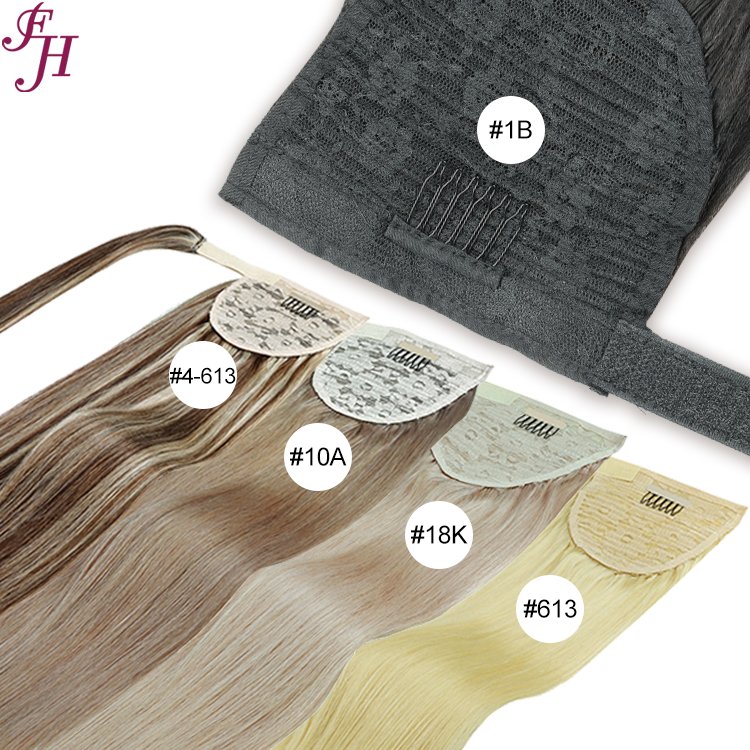 FH wholesale remy European human hair high quality double drawn ponytail human hair extension