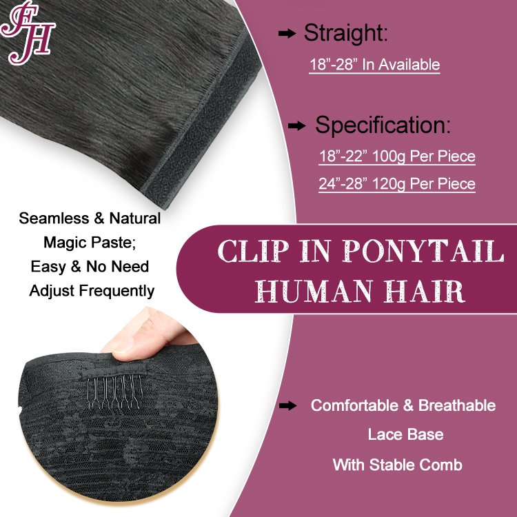 FH wholesale remy European human hair high quality double drawn ponytail human hair extension