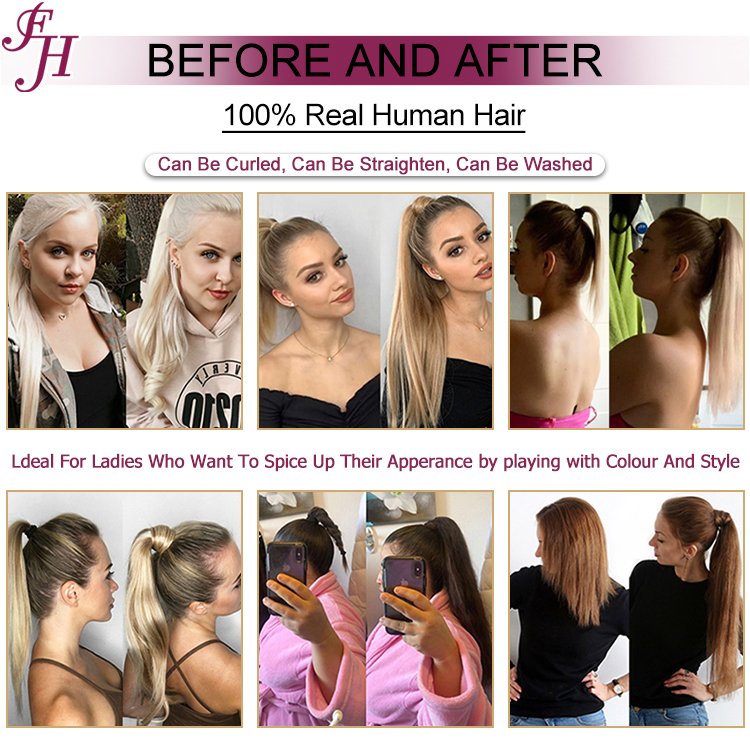 FH wholesale remy European human hair high quality double drawn ponytail human hair extension