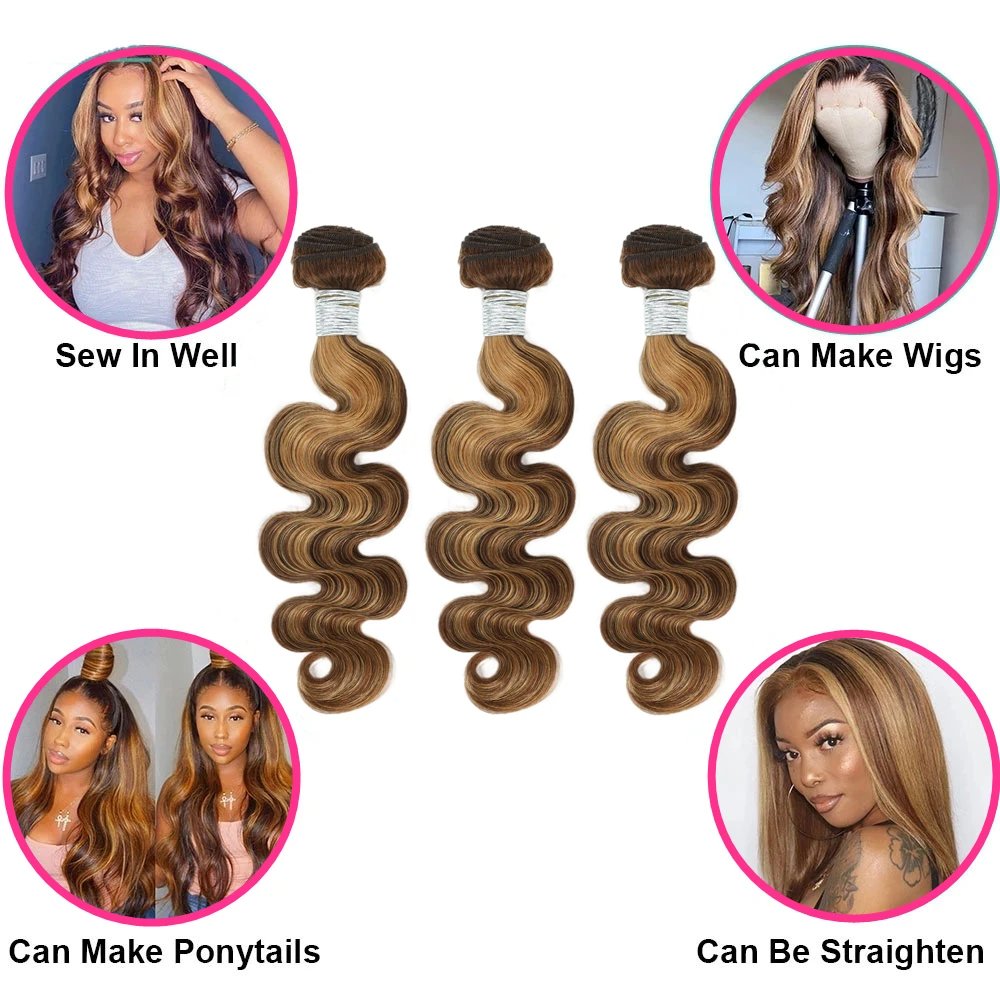 P4/27 Highlight Body Wave Bundles Human Hair Ombre Honey Blonde Bundle Brazilian Remy Hair Weave Extensions For Woman