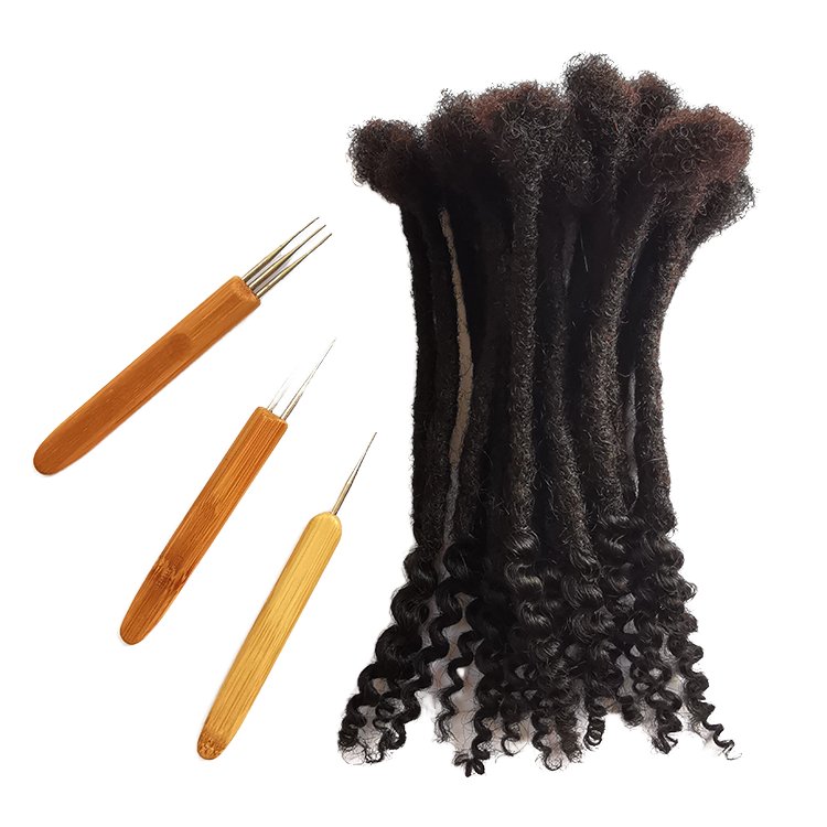 Wholesale 100% Human Hair Afro Kinky Dreadlocs Extensions 6-24 Inch Handmade Crochet Locs Can Be Bleached Double Curly Tail Ends