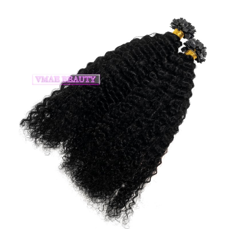 VMAE Wholesale Mongolian Afro Kinky Full Cuticle Aligned Remy Hair Deep Curly Virgin Raw I K Flat Tip Human Hair Extensions