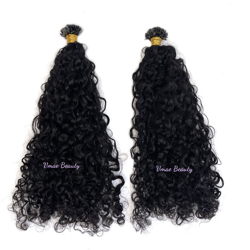 VMAE Wholesale Mongolian Afro Kinky Deep Curly Full Cuticle Aligned Virgin Raw I K Flat Tip Human Hair Extensions