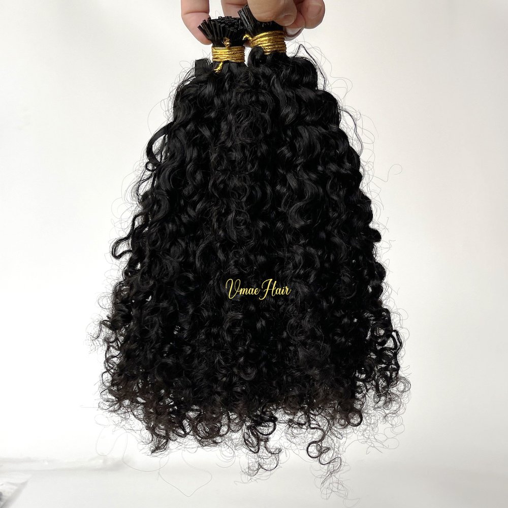 VMAE Wholesale Mongolian Afro Kinky Deep Curly Full Cuticle Aligned Virgin Raw I K Flat Tip Human Hair Extensions