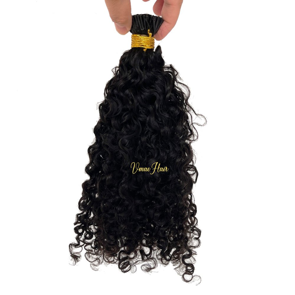 VMAE Wholesale Mongolian Afro Kinky Deep Curly Full Cuticle Aligned Virgin Raw I K Flat Tip Human Hair Extensions