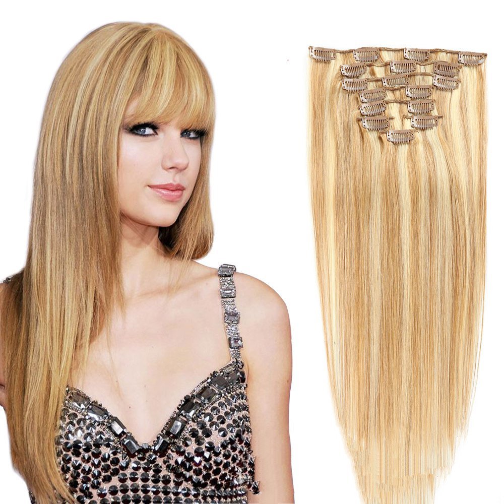 Factory Price Clips in Hair Extensions Double Drawn Highlight Piano Color Clip In Russian Hair
