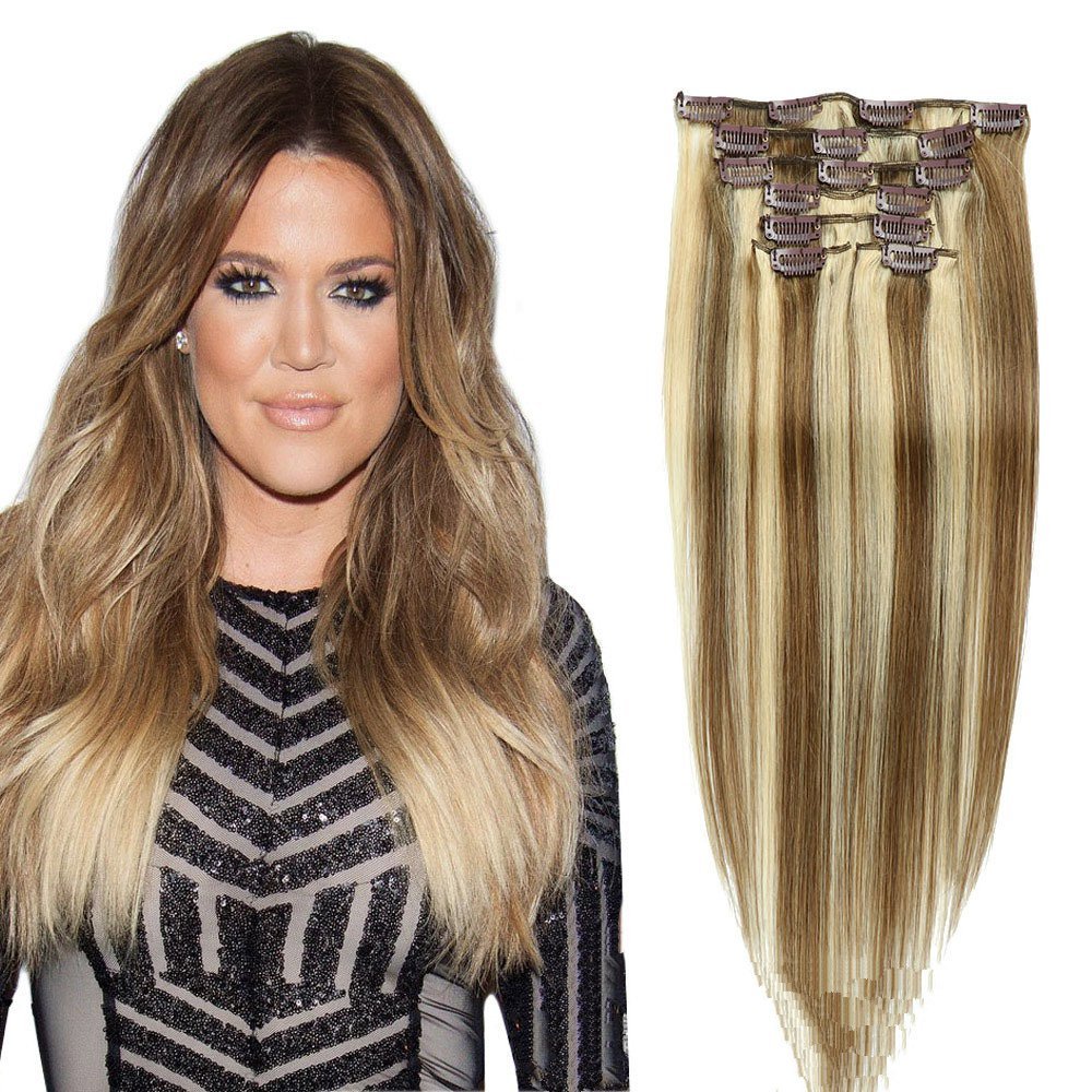 Factory Price Clips in Hair Extensions Double Drawn Highlight Piano Color Clip In Russian Hair