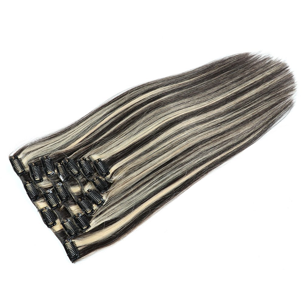 Factory Price Clips in Hair Extensions Double Drawn Highlight Piano Color Clip In Russian Hair