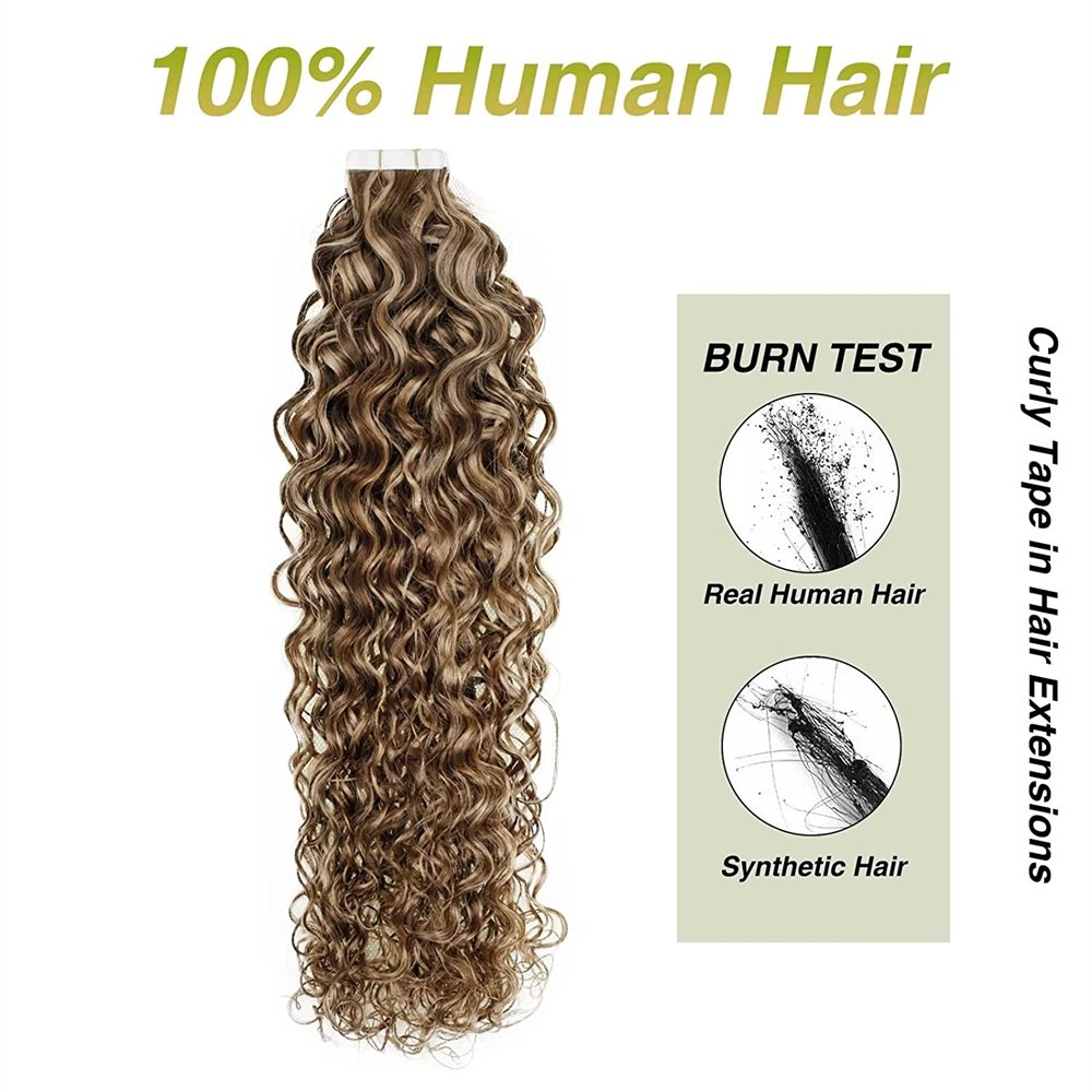 Remy Cuticle Aligned Highlight Tape in Human Hair Extensions Loose Curly Tape Double Drawn Brazilian Mink Brazilian Hair Bundles