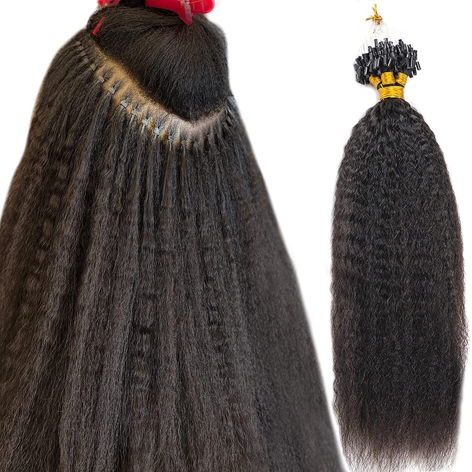 Afro Kinky Straight Micro Bead Link Loop I Tip Human Hair Extension Curly Virgin Natural Wave Real Human Hair