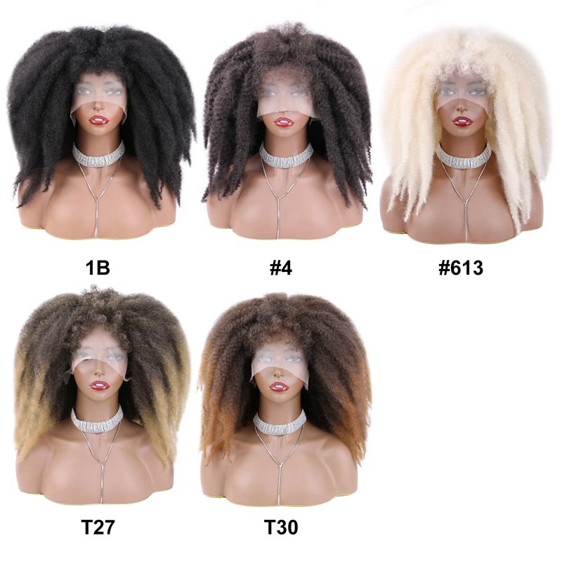 wholesale Afro Kinky Marley braids Hair With Bangs Synthetic Fiber Curly Kinky Twist Hair Wigs For Women lace Adjustable Size