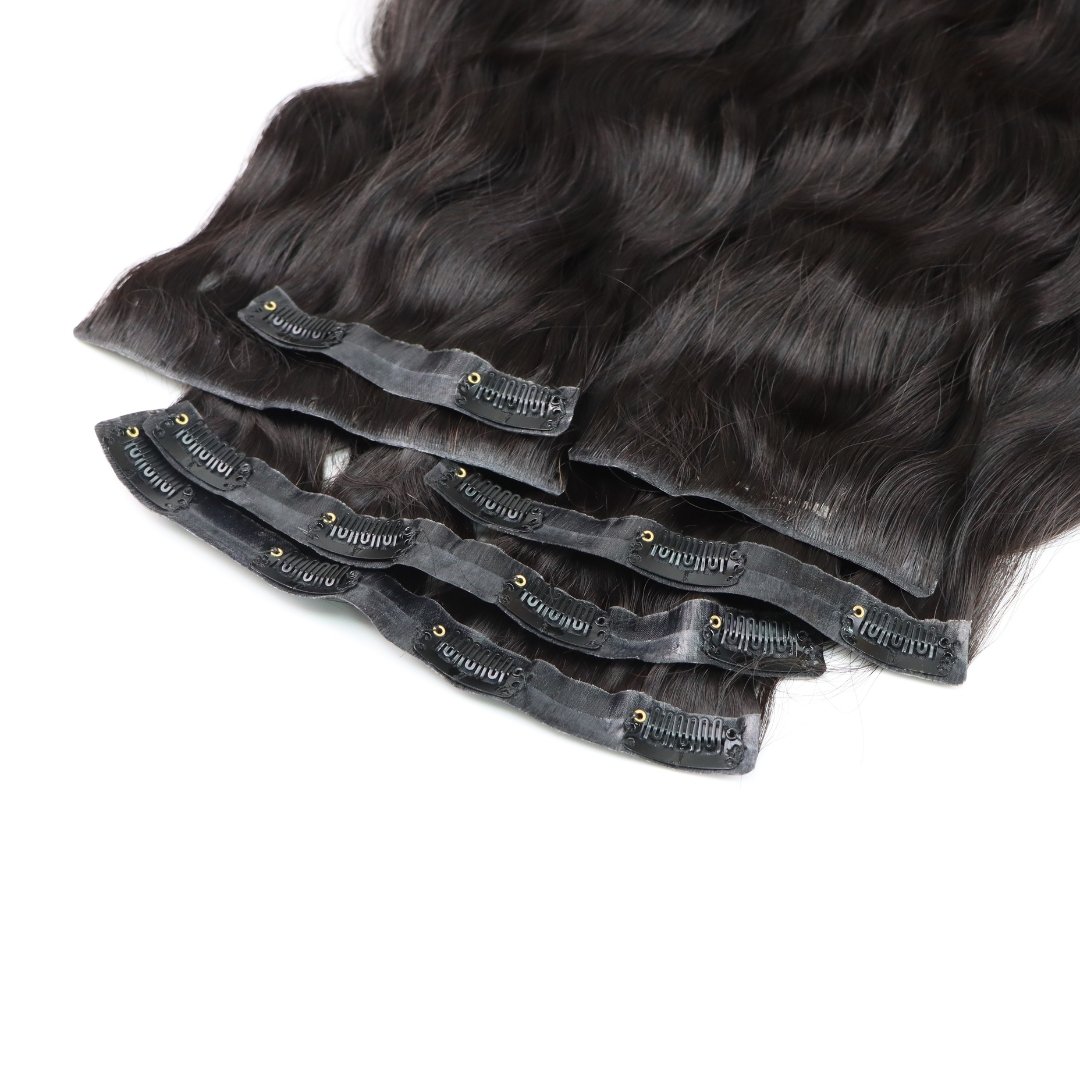 New Raw Vietnamese Human Hair Extensions Natural Color 1B Invisible Seamless Clip In Natural Wave Double Drawn Hair Of Luxhine
