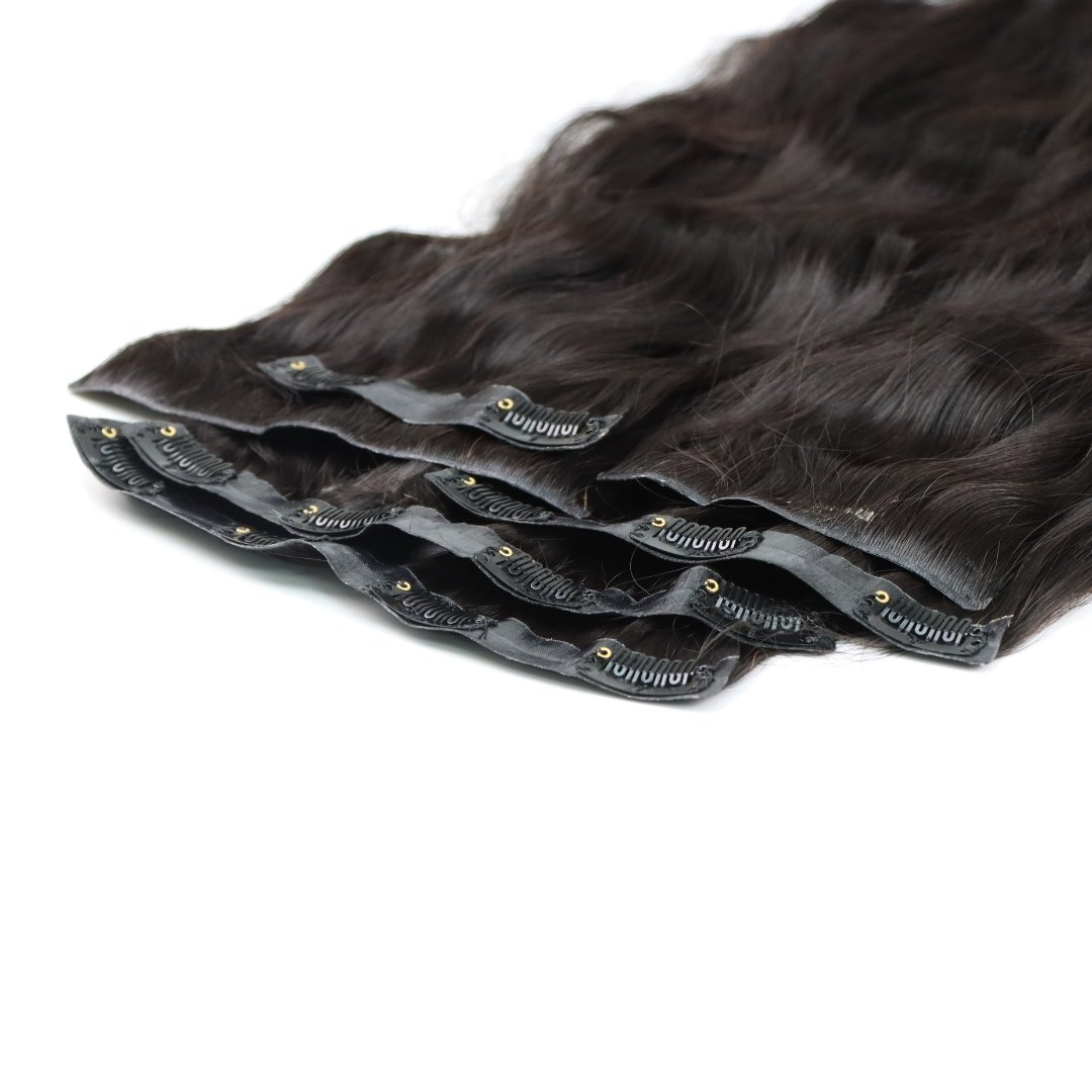 New Raw Vietnamese Human Hair Extensions Natural Color 1B Invisible Seamless Clip In Natural Wave Double Drawn Hair Of Luxhine