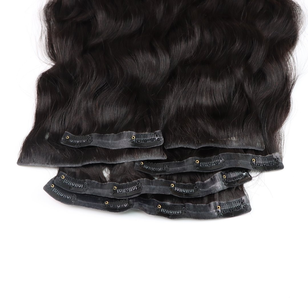 New Raw Vietnamese Human Hair Extensions Natural Color 1B Invisible Seamless Clip In Natural Wave Double Drawn Hair Of Luxhine