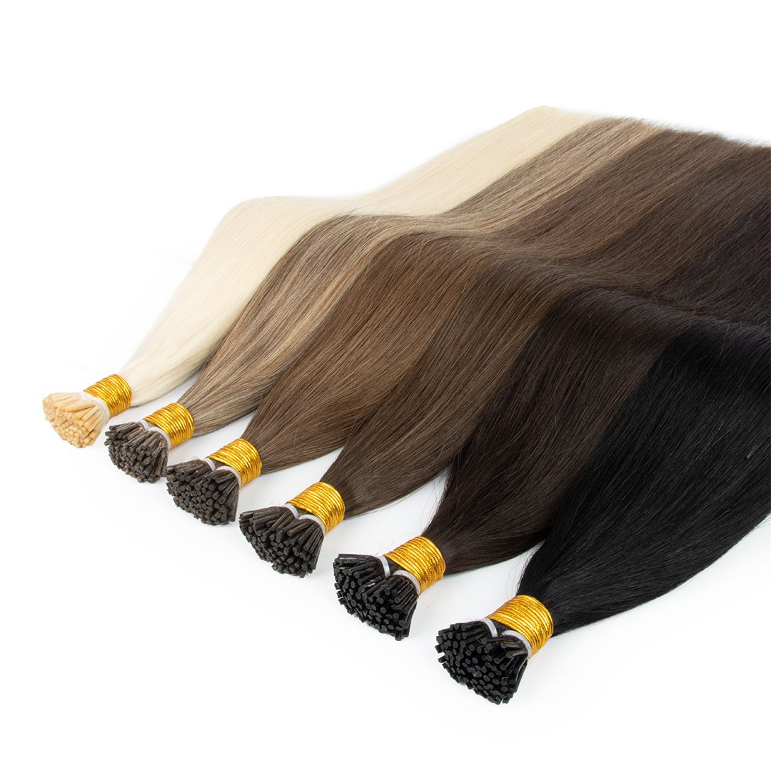 Wholesale 14-26 inches silky smooth straight i tip hair extensions double drawn Russian keratin stick i tip human hair extension