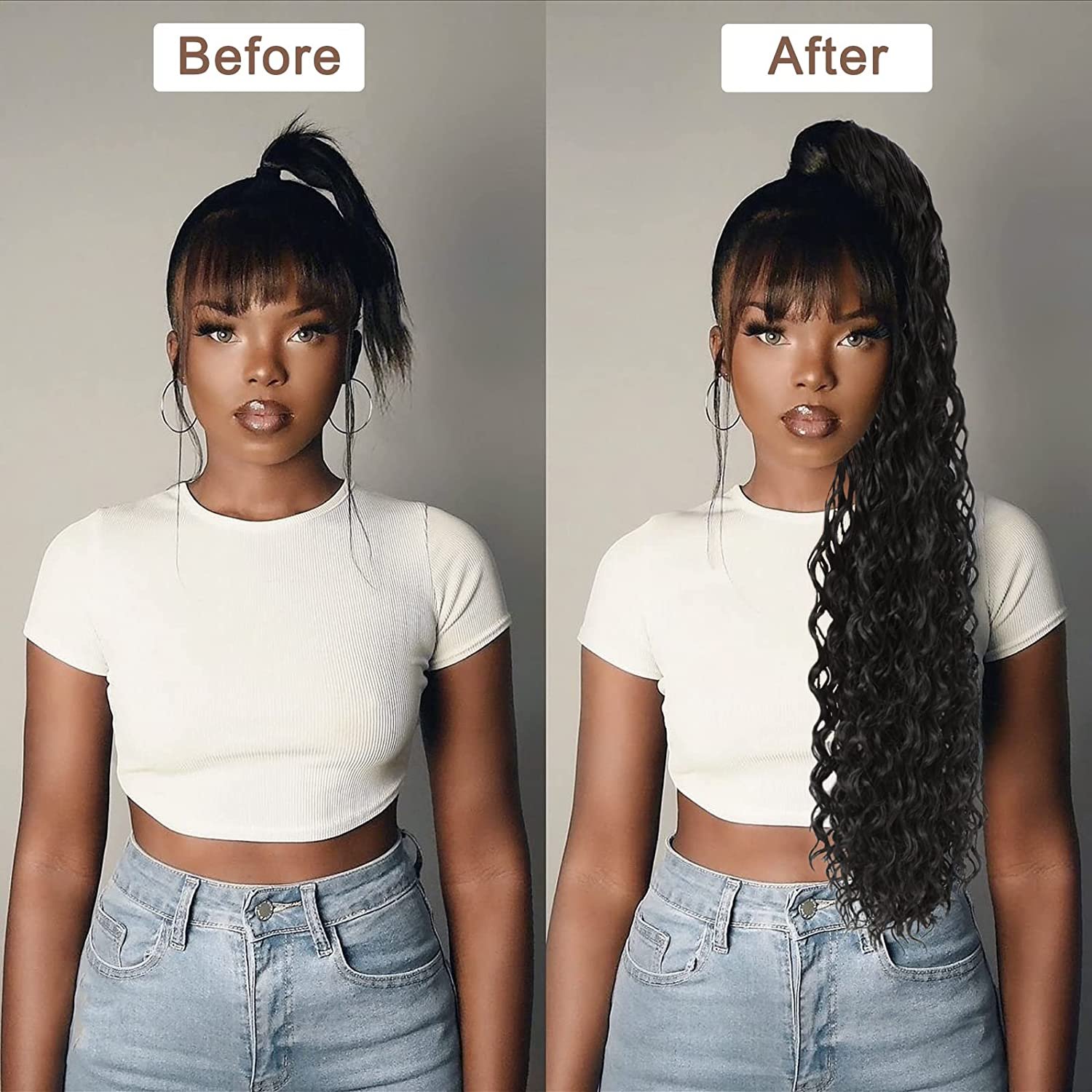 Drawstring Ponytail Long Ponytail for Women Black Deep Wave Hair Extensions Ponytail Curly Pony Tail with Clip in Curly Fedex 1b