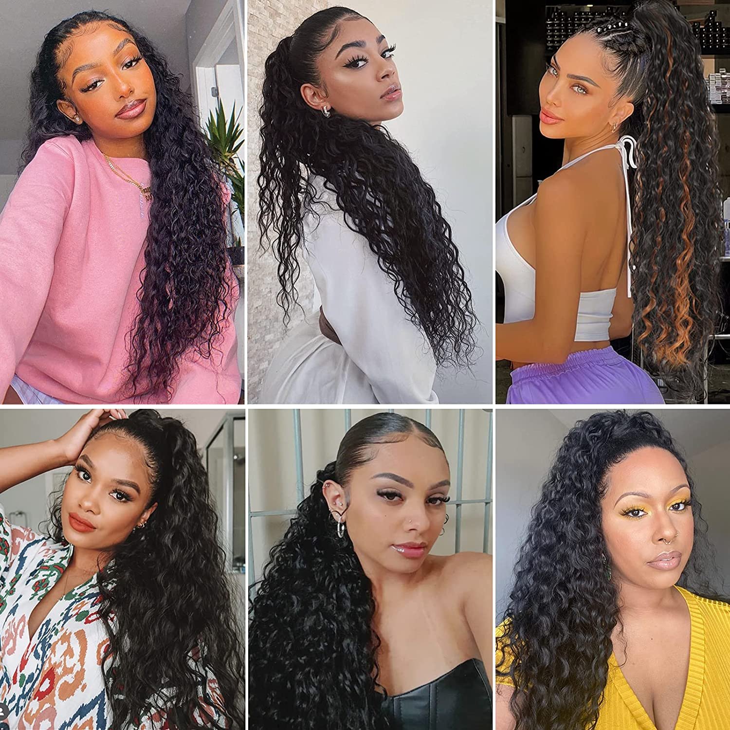 Drawstring Ponytail Long Ponytail for Women Black Deep Wave Hair Extensions Ponytail Curly Pony Tail with Clip in Curly Fedex 1b