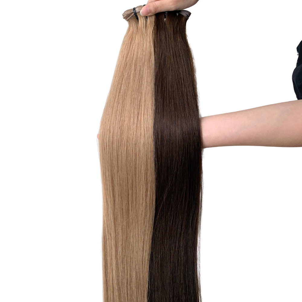 Many Colors Humano Raw Vietnamese Virgin Hair High Quality Genius Weft Human Hair Extensions Non Chemical Thick End