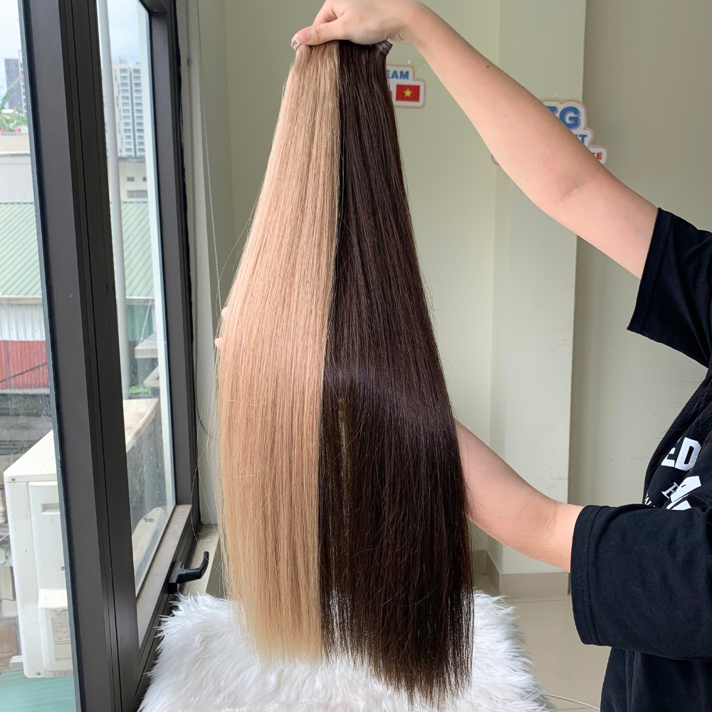 Many Colors Humano Raw Vietnamese Virgin Hair High Quality Genius Weft Human Hair Extensions Non Chemical Thick End