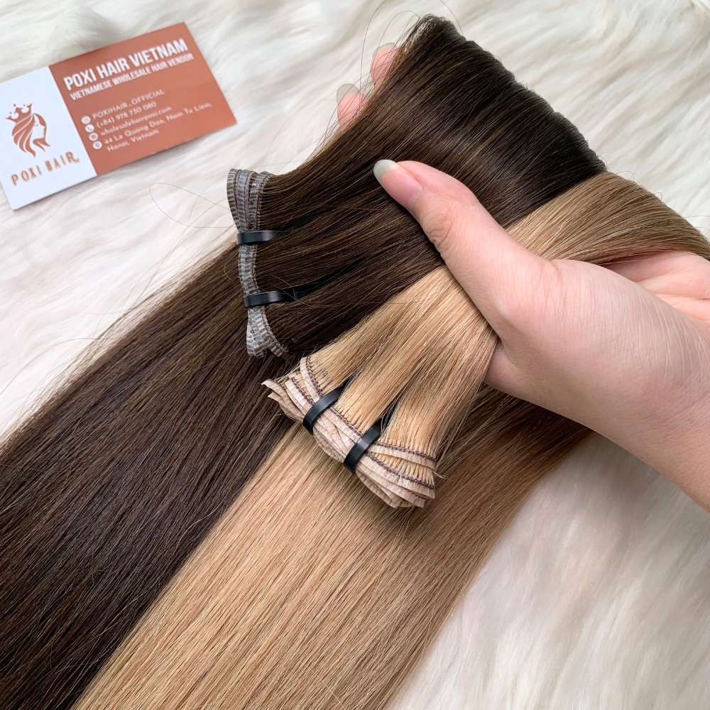 Many Colors Humano Raw Vietnamese Virgin Hair High Quality Genius Weft Human Hair Extensions Non Chemical Thick End